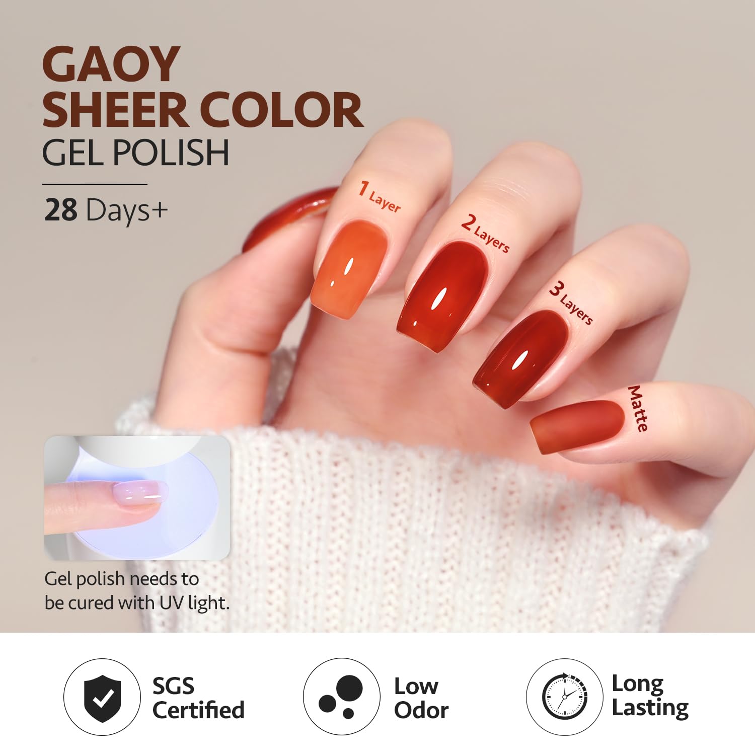 GAOY Jelly Tortoise Brown gel polish applying nail art for customization