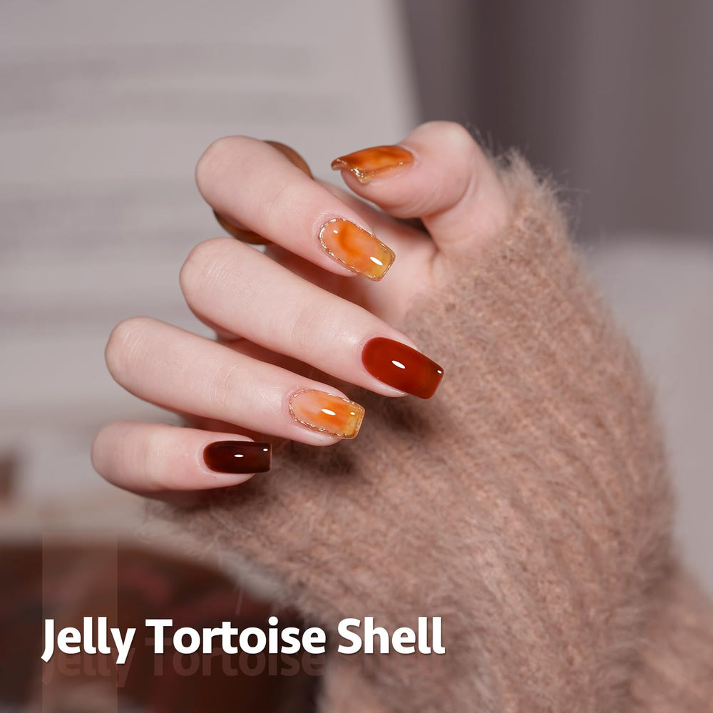 GAOY Jelly Tortoise Brown gel polish bottles captured for versatile at-home nail art