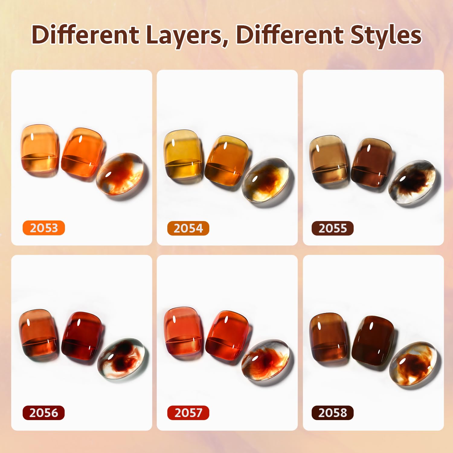 GAOY Jelly Tortoise Brown gel polish color swatches reveal sheer to opaque options for layered looks