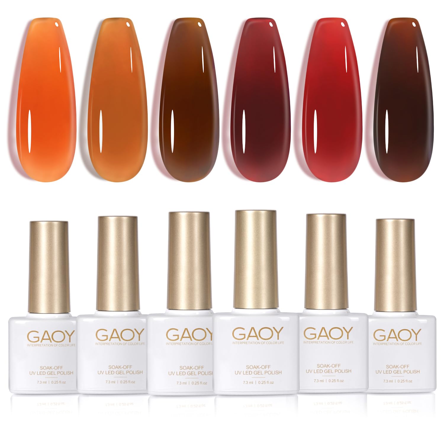 GAOY Jelly Tortoise Brown gel polish set packaging shows six colors for at-home salon results