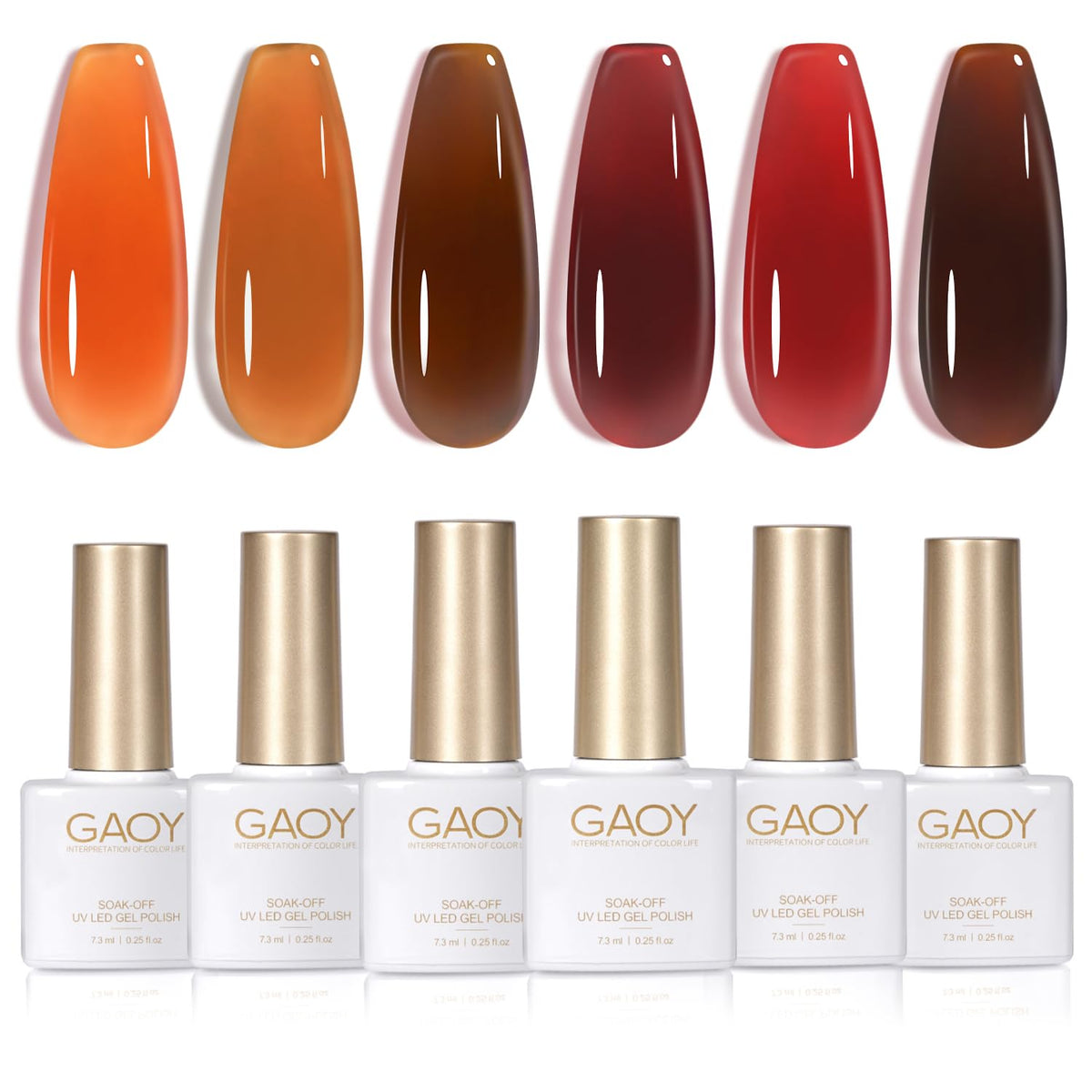GAOY Jelly Tortoise Brown gel polish set packaging shows six colors for at-home salon results