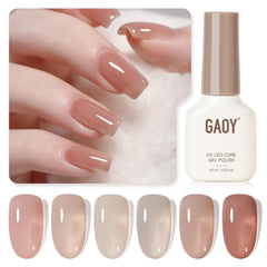 GAOY Jelly UV Gel Rose Quartz swatches show sheer to opaque options for easy at-home nails.