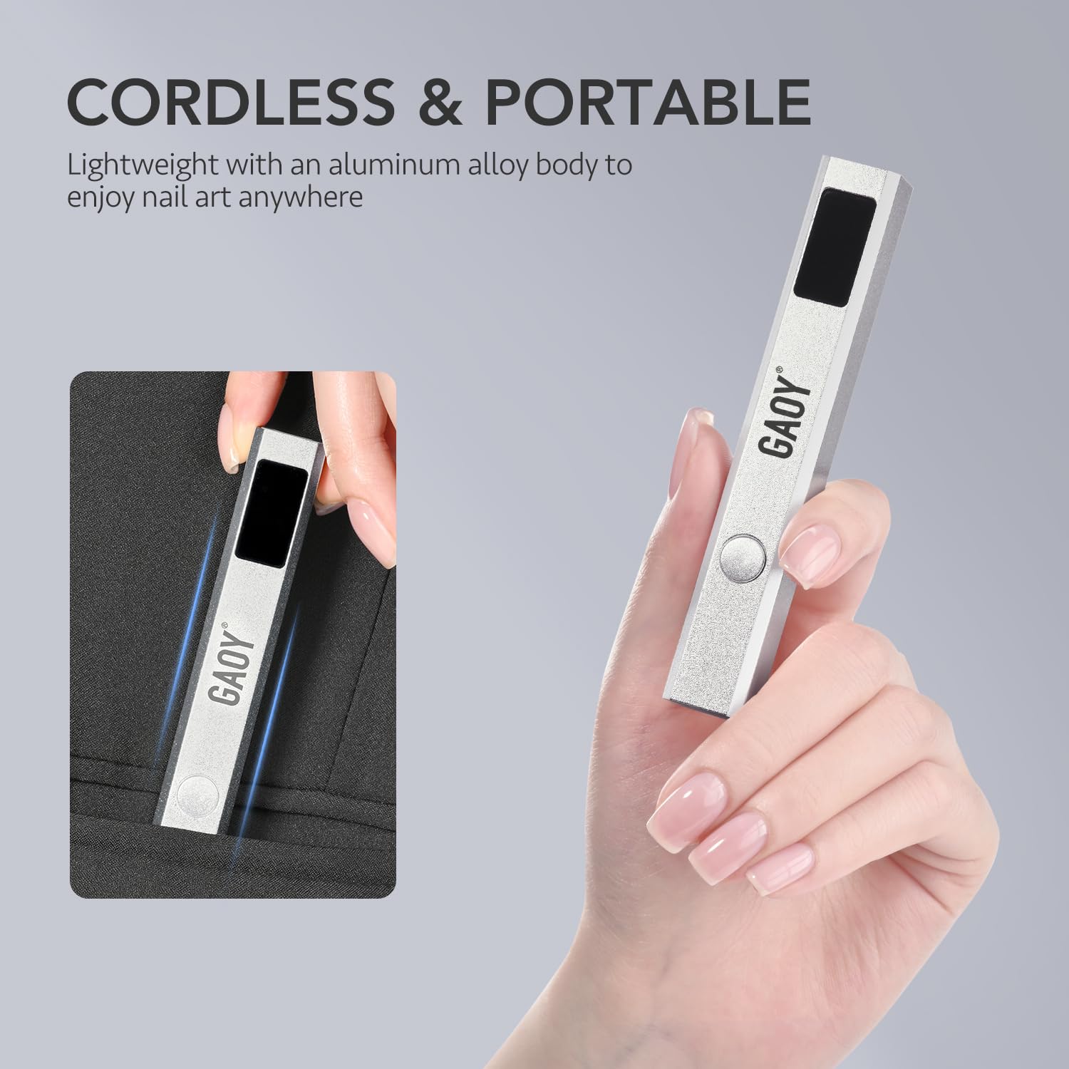 GAOY LCD display shows curing time and battery life at a glance.