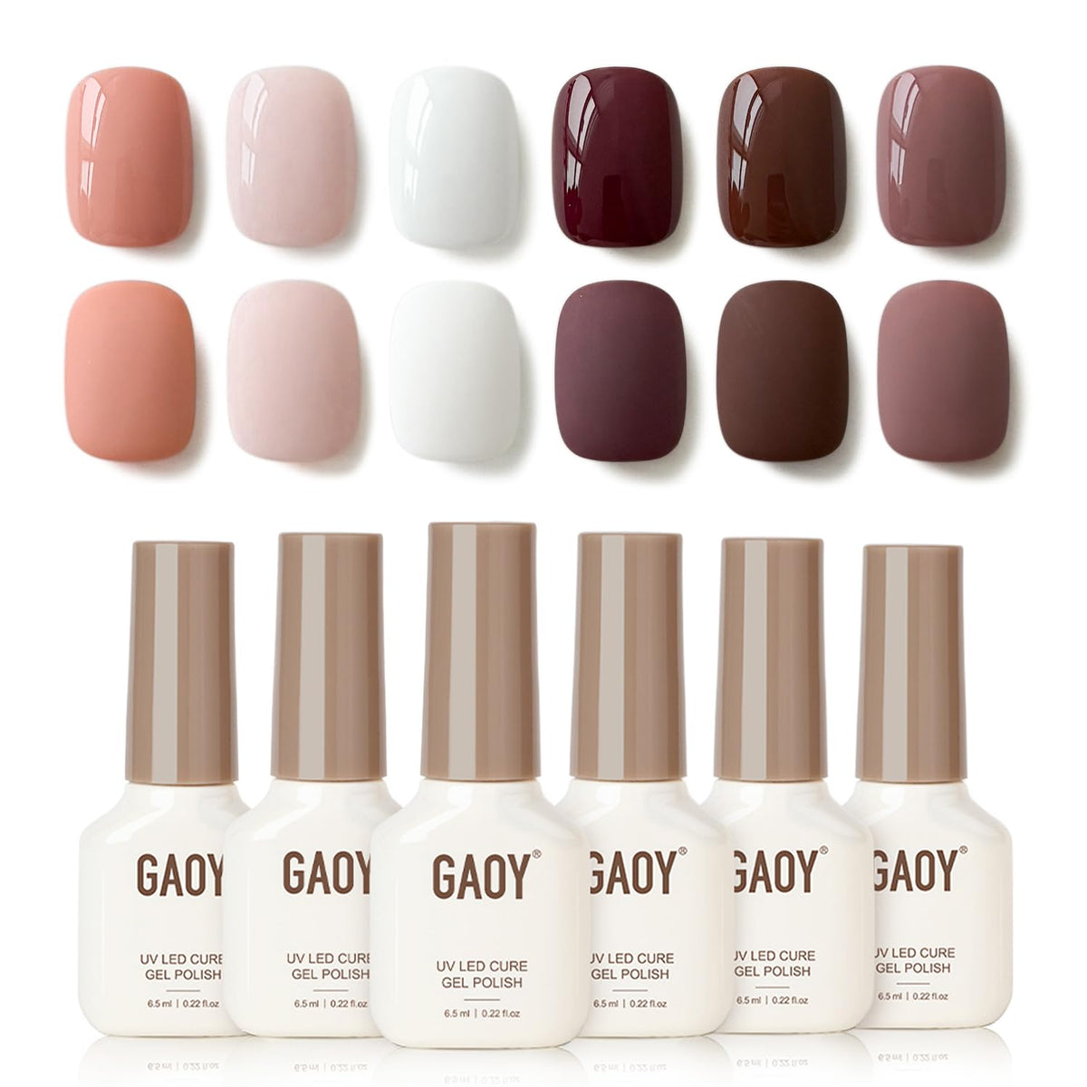 GAOY Mauve Gel Nail Polish Set bottles lineup highlights six wearable nude shades for versatile manicures
