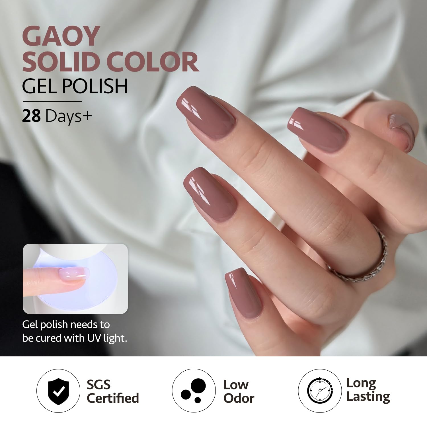 GAOY Mauve Gel Nail Polish Set cured under UV LED lamp for fast, durable manicure