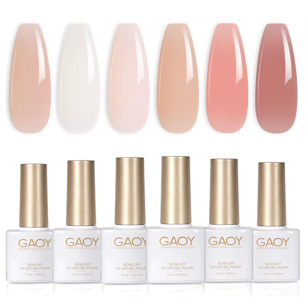 GAOY Milky Jelly Nude set bottle pour showing six sheer shades for DIY nails