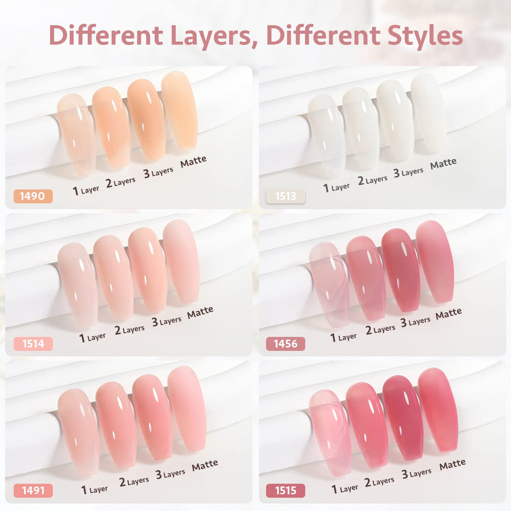 GAOY Milky White Jelly Nude bottle collection with six colors for versatile DIY nail art