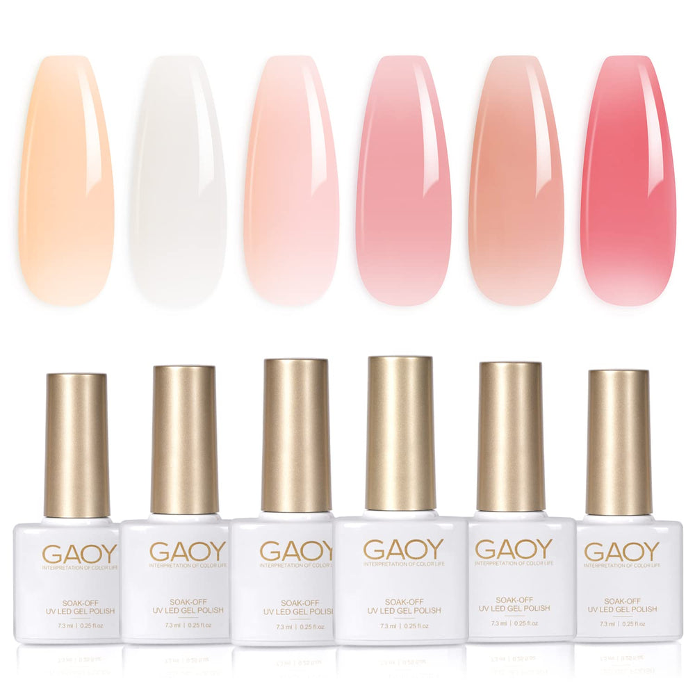 GAOY Milky White Jelly Nude swatch set shows sheer to opaque finishes for easy color planning