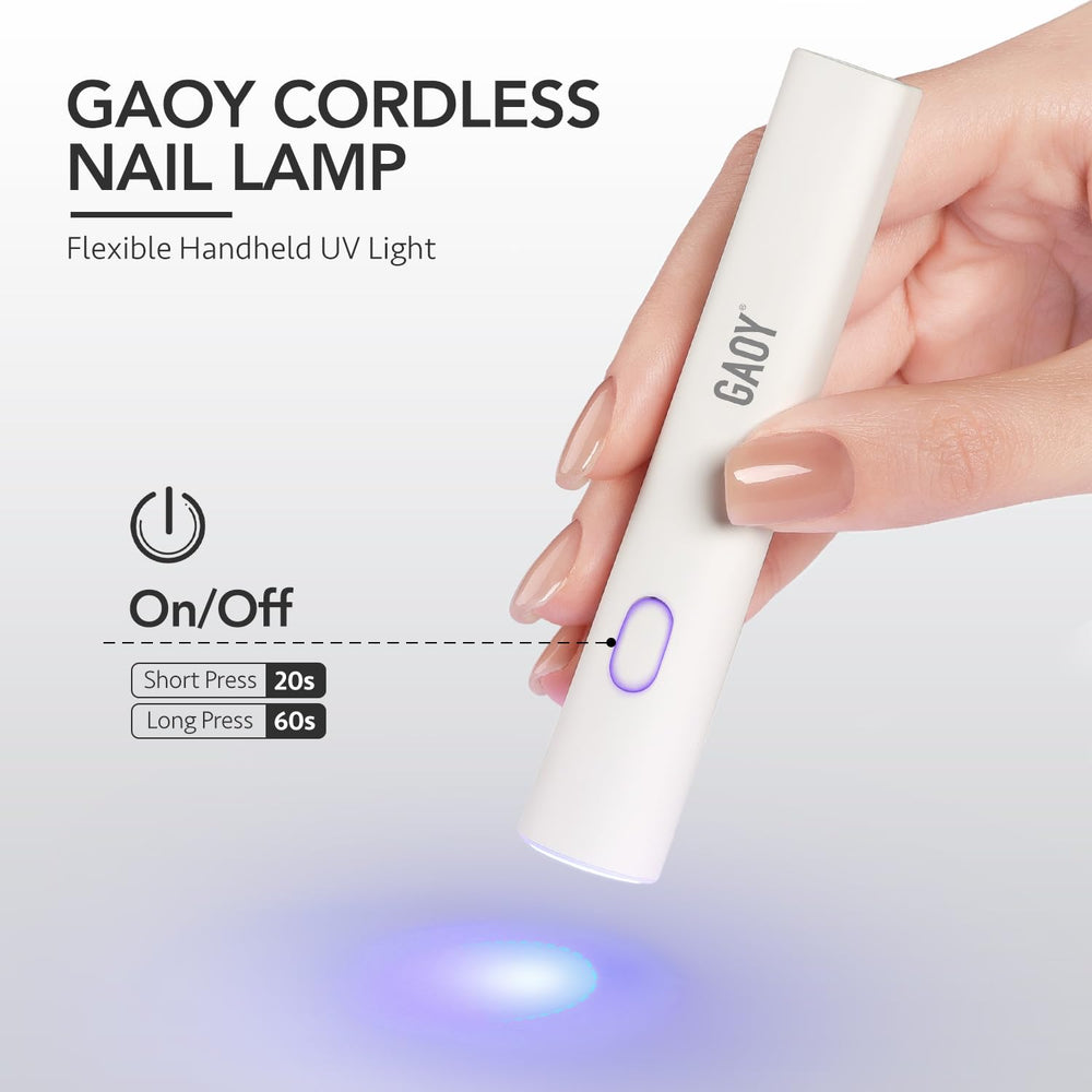 GAOY mini nail lamp cordless design enables portable on-the-go manicures.