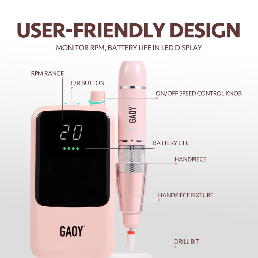 GAOY nail drill in-use during manicure session demonstrates quiet operation and steady performance.