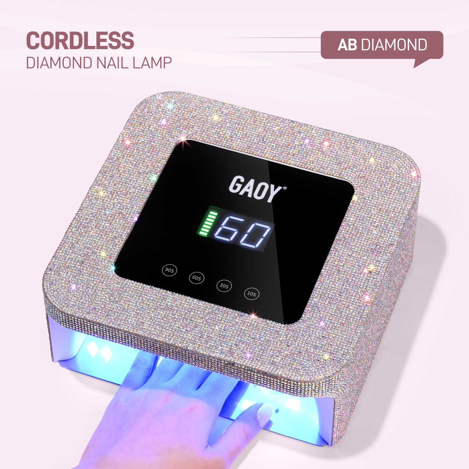 GAOY nail lamp highlighting 7800mAh battery for long cordless operation.
