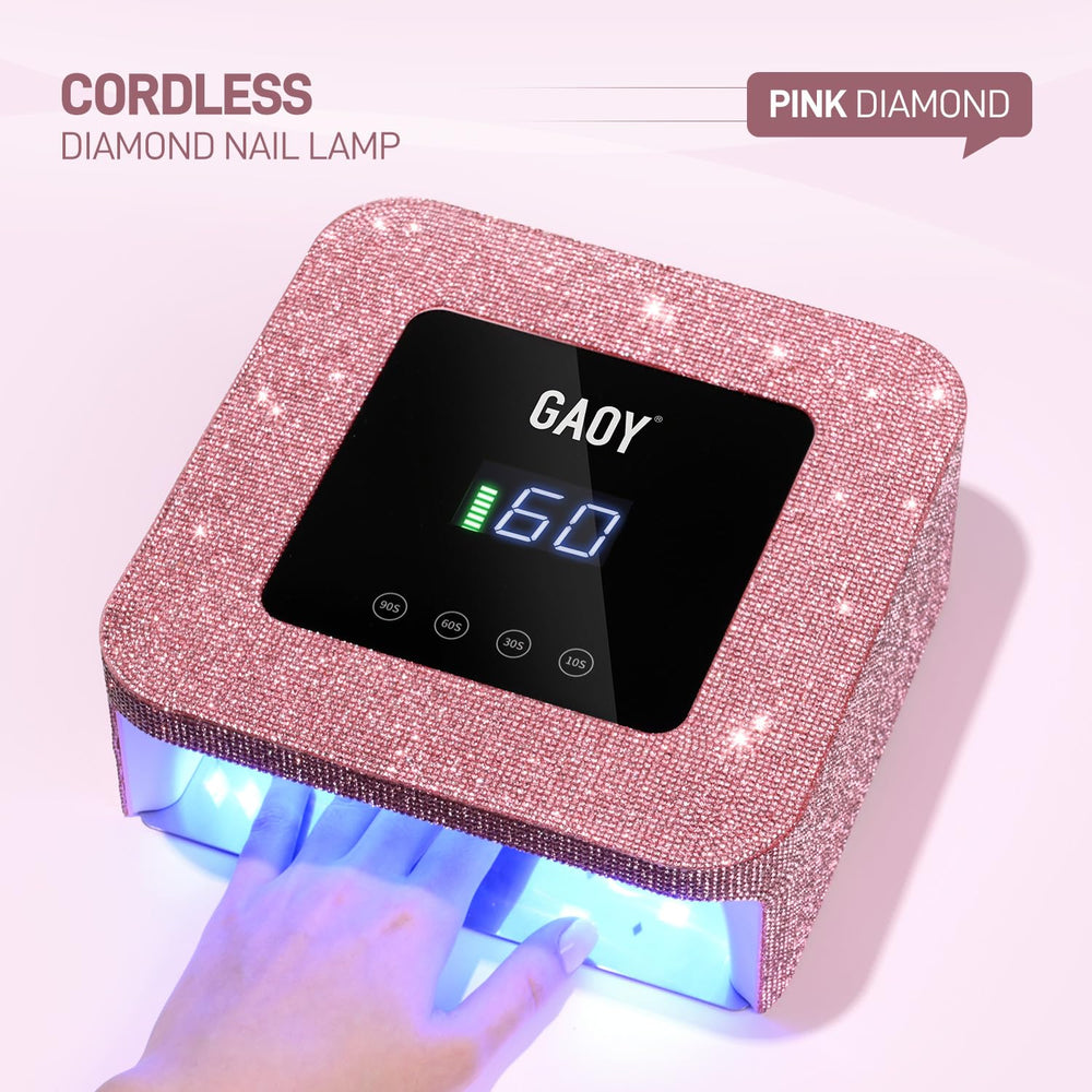 GAOY nail lamp shows rechargeable battery indicator for portable cordless convenience.
