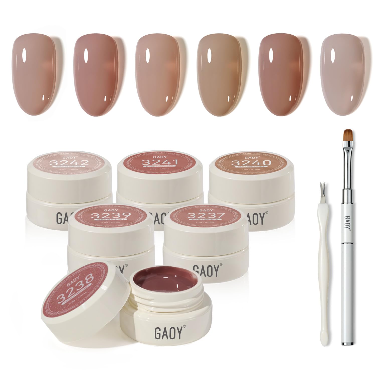 GAOY Natural Jelly Gel Nail Polish Set swatches reveal six sheer pink tones for everyday elegance