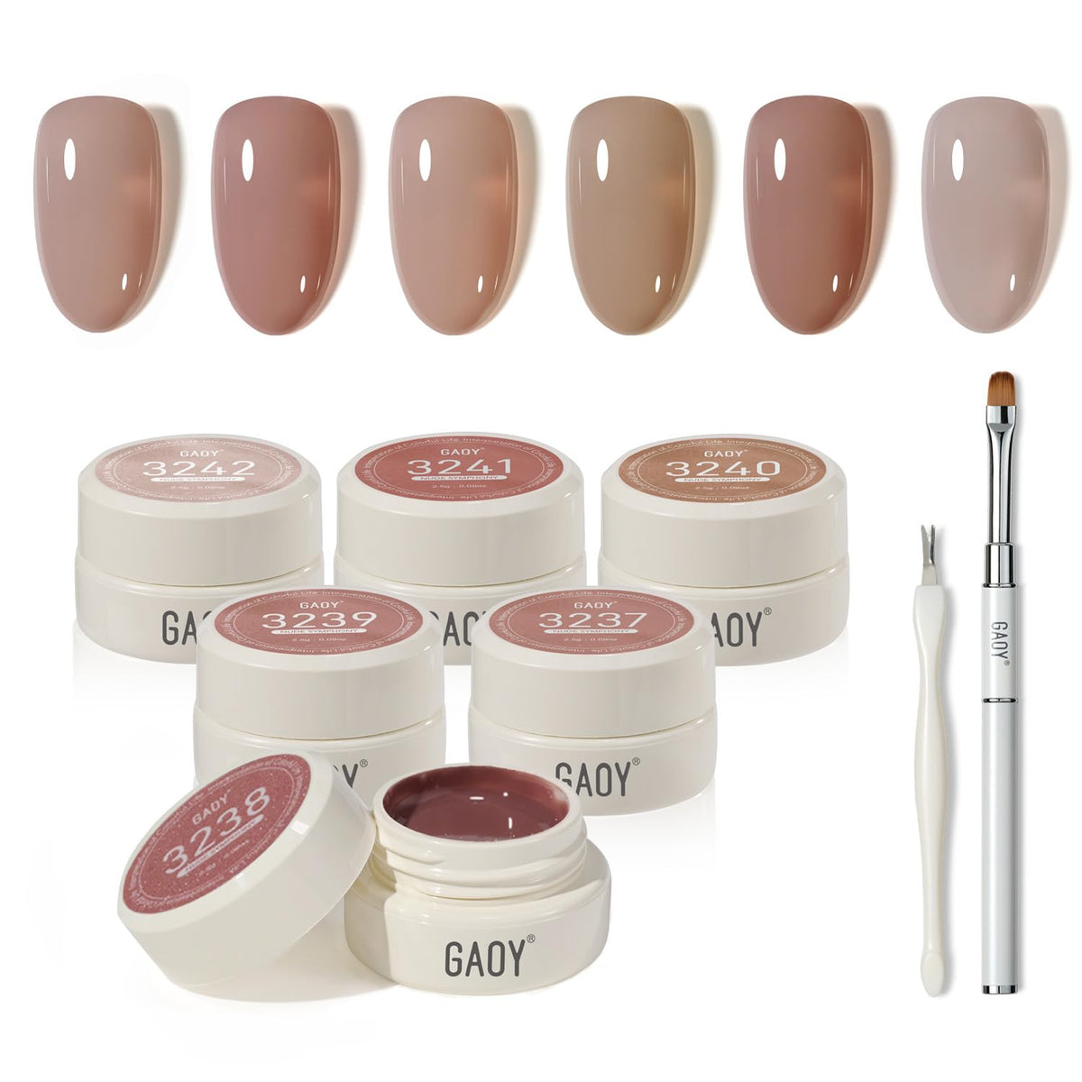 GAOY Natural Jelly Gel Nail Polish Set swatches reveal six sheer pink tones for everyday elegance