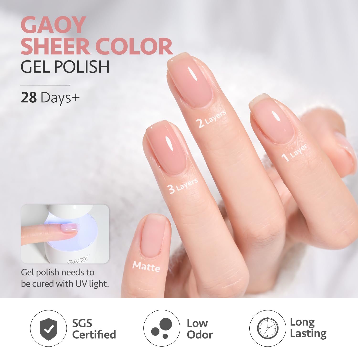 GAOY Nude Jelly Gel Efecto Milky, capa translúcida para acabado suave.