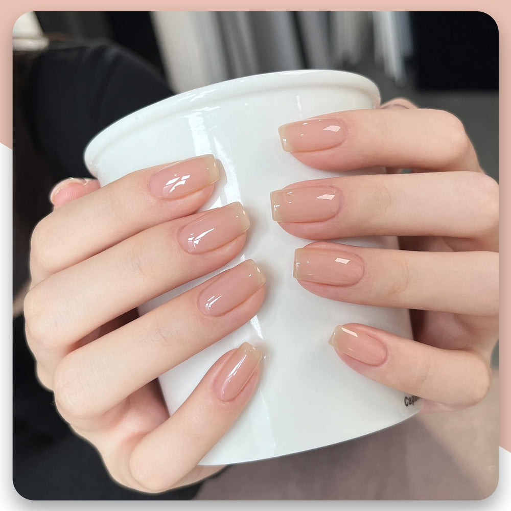 GAOY Nude Jelly Gel Nail Polish application with basecoat prep for improved adhesion.