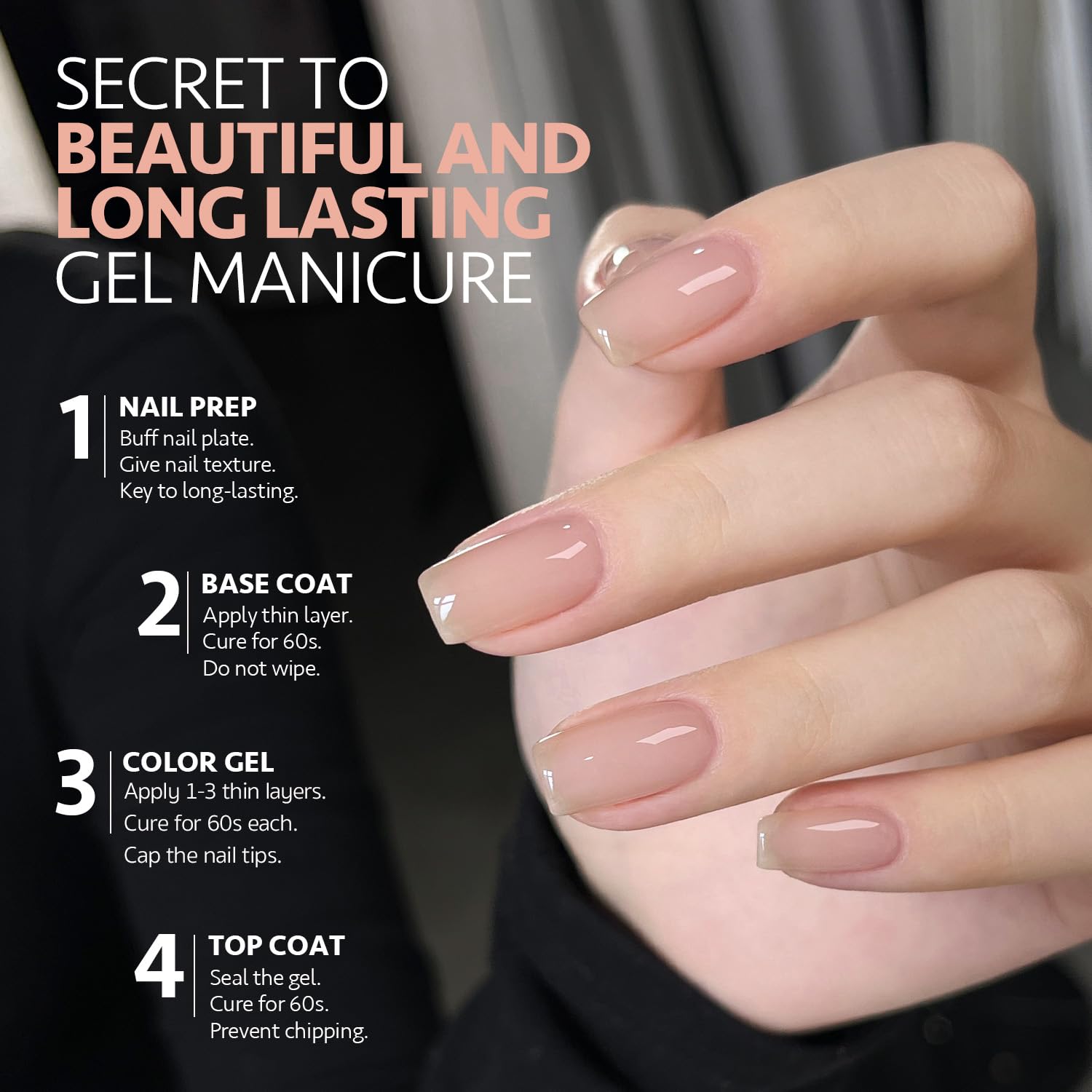 GAOY Nude Jelly Gel Nail Polish basecoat prep demonstrates improved adhesion during DIY manicures.