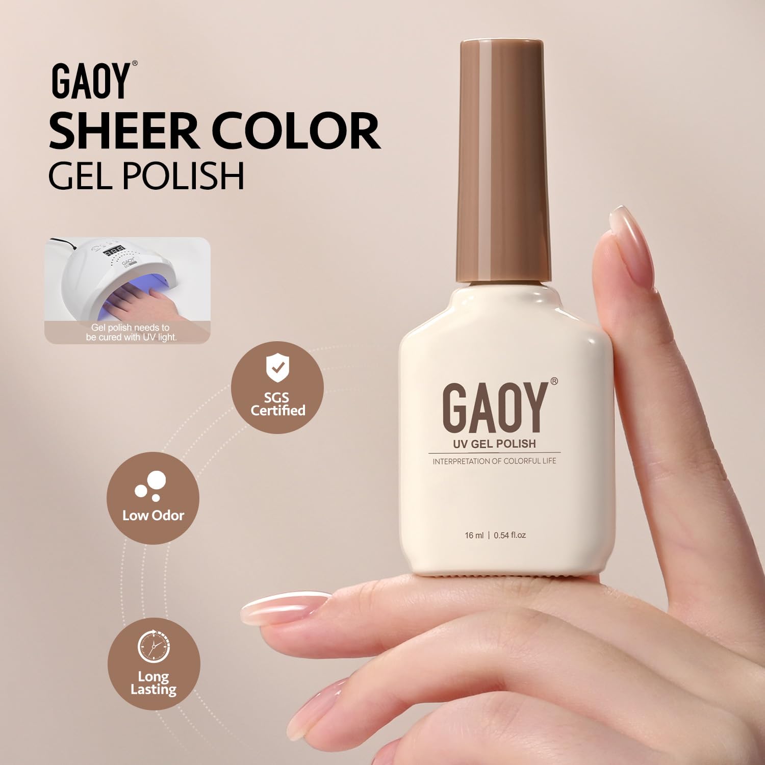 GAOY Nude Jelly Gel Polish top coat finish adds shimmer