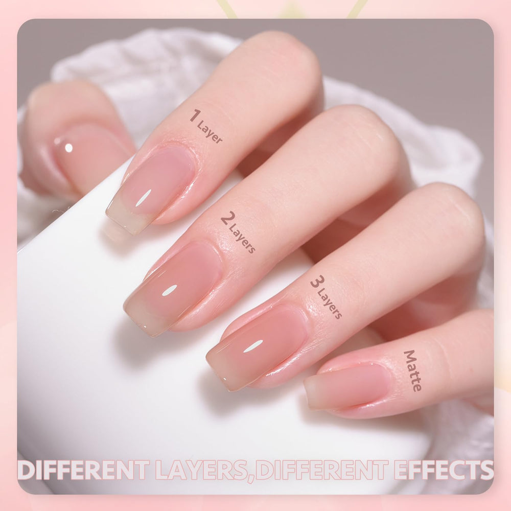 GAOY Nude Jelly Gel Nail Polish Set milky pink shade 06 lifestyle shot for easy DIY nail art