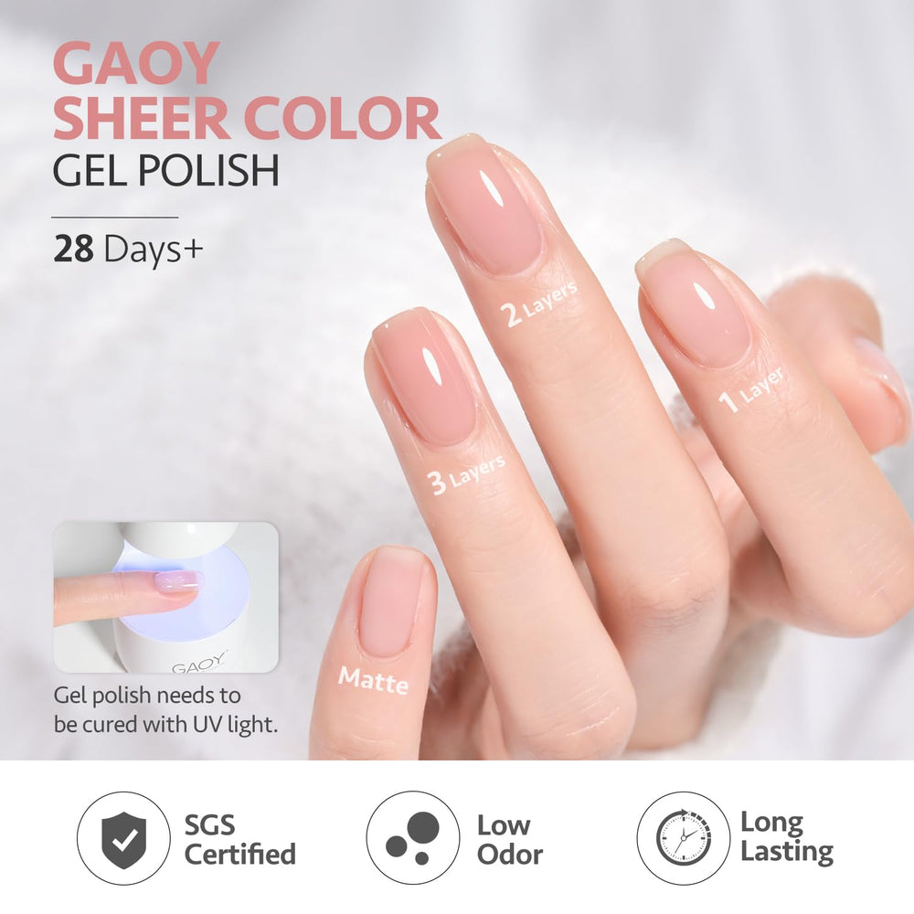 GAOY Nude Jelly Gel Nail Polish long-lasting finish—up to four weeks with proper base and top coats