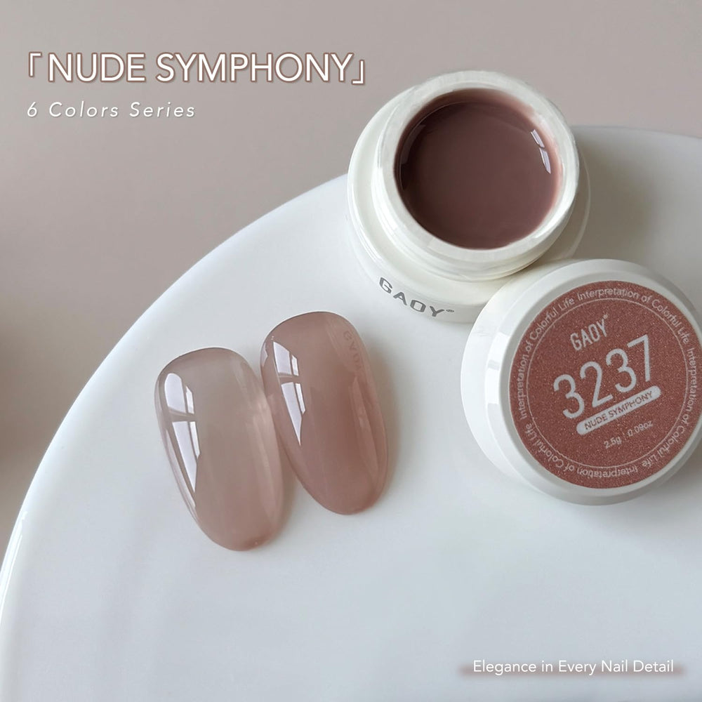 GAOY nude-symphony swatch on nail demonstrates subtle glow and versatile wear