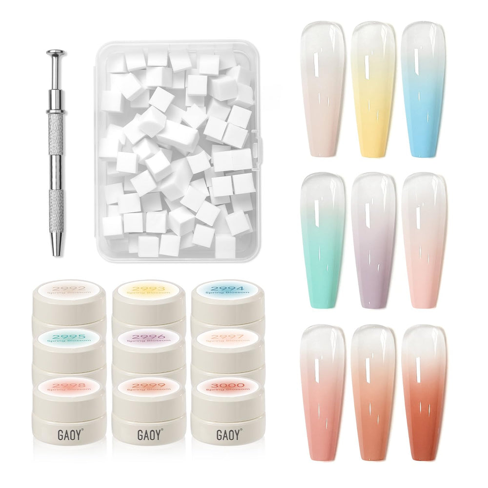 GAOY Ombre Gel Nail Kit: nine color pots arranged for gradient bliss at home.