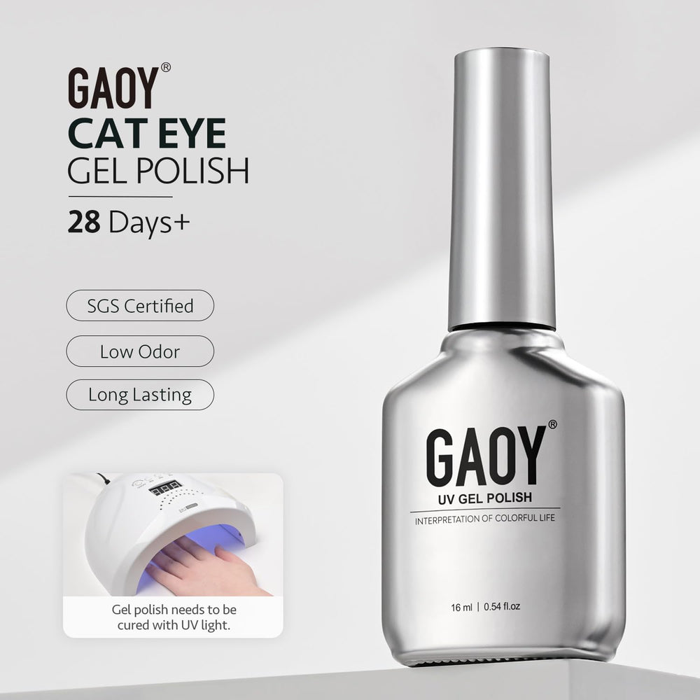 GAOY packaging includes 16ml gel polish and cat-eye magnet for at-home nail art