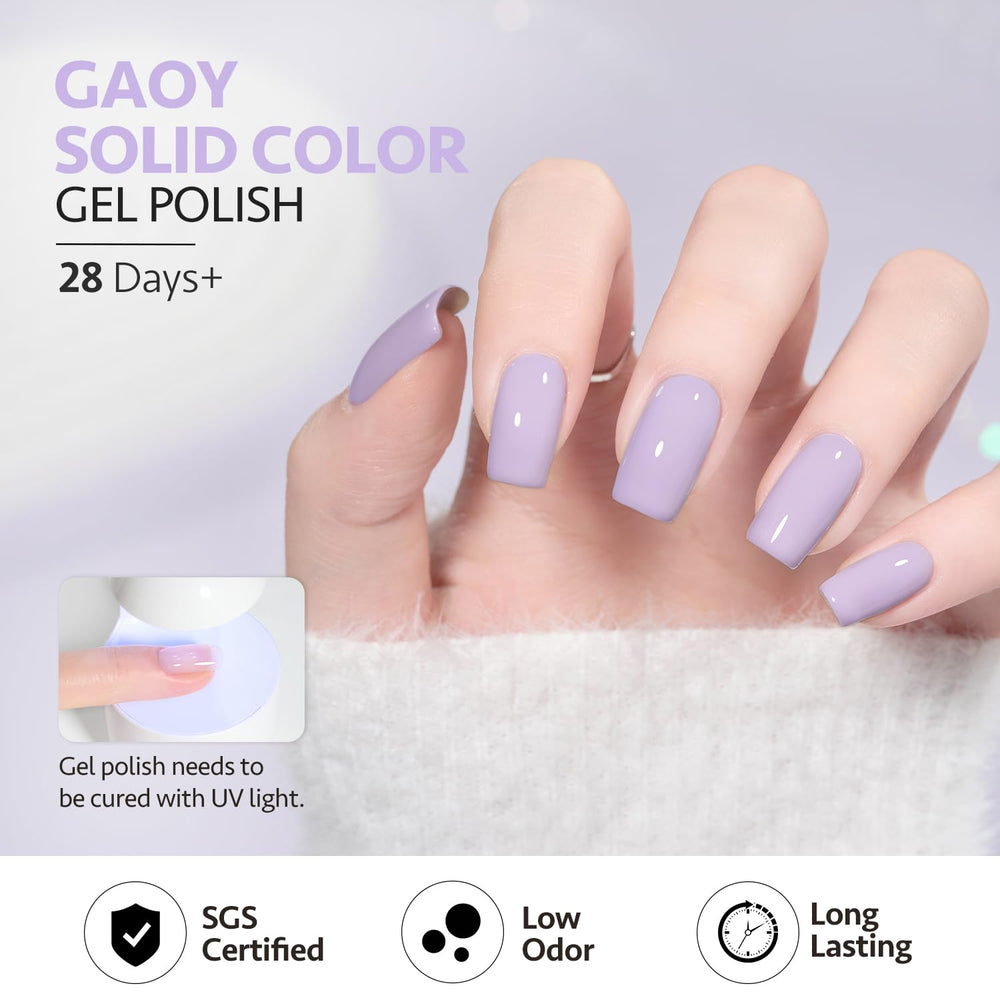 GAOY pale lilac swatch on skin suggests versatile color options for daily outfits.