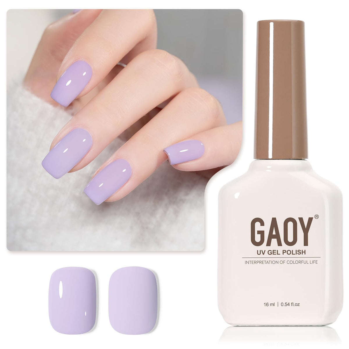 GAOY pastel purple gel nail polish bottle shows pale lilac shade for at-home manicure.