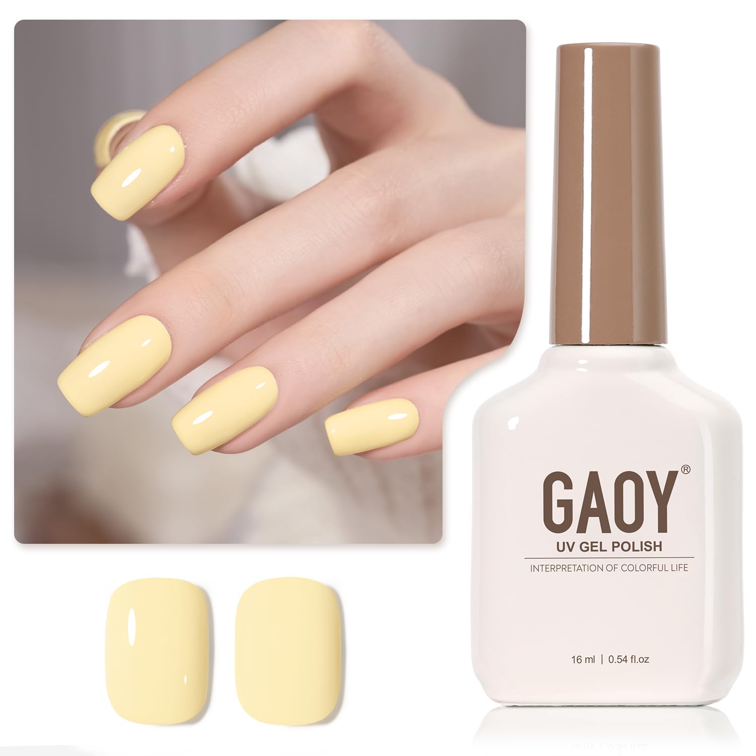 GAOY Pastel Yellow gel nail polish bottle for at-home manicure with lasting color.