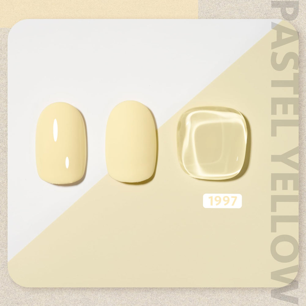 GAOY Pastel Yellow gel nail polish applied in two layers for vibrant coverage.