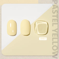 GAOY Pastel Yellow gel nail polish applied in two layers for vibrant coverage.