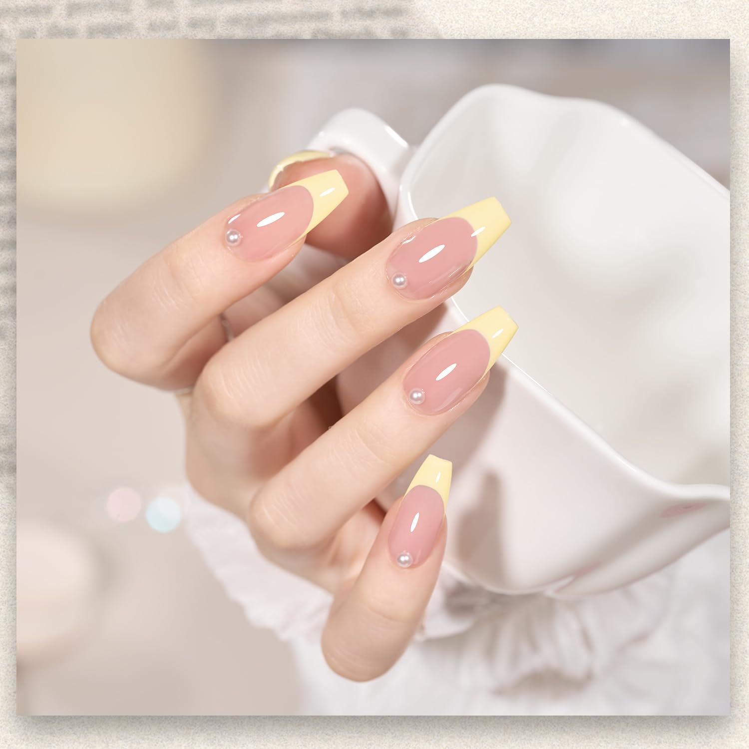 GAOY Pastel Yellow gel polish drying under UV lamp for fast, glossy finish.