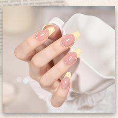 GAOY Pastel Yellow gel polish drying under UV lamp for fast, glossy finish.