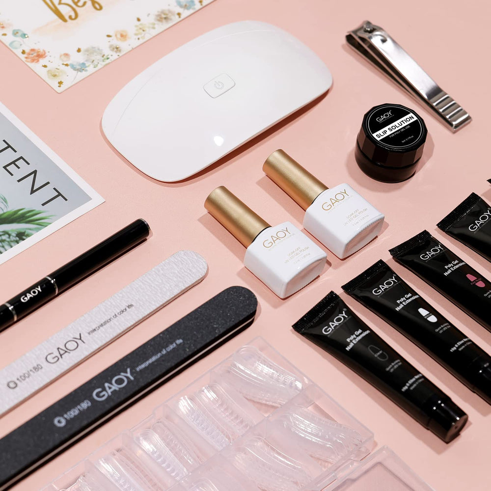 GAOY poly gel nail kit packaging presents a beginner-friendly, complete set.