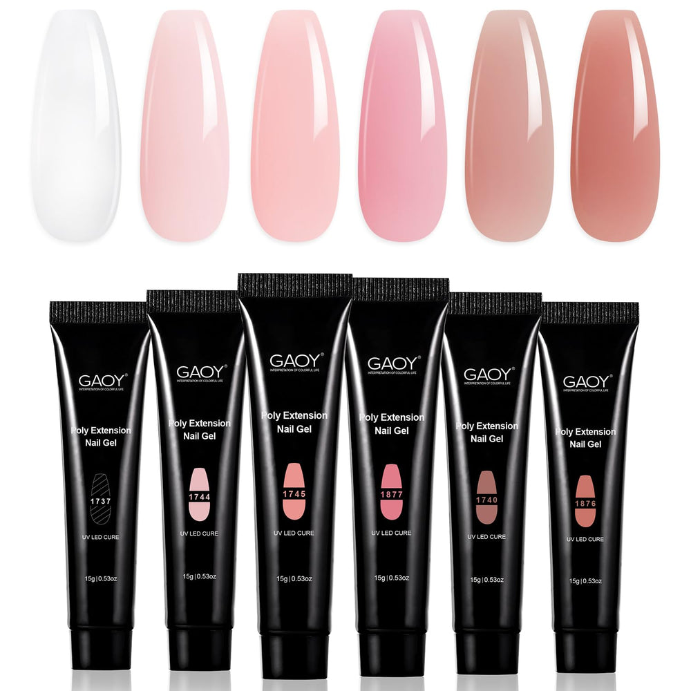 GAOY Poly Gel Set swatches display six colors for easy selection and design inspiration.