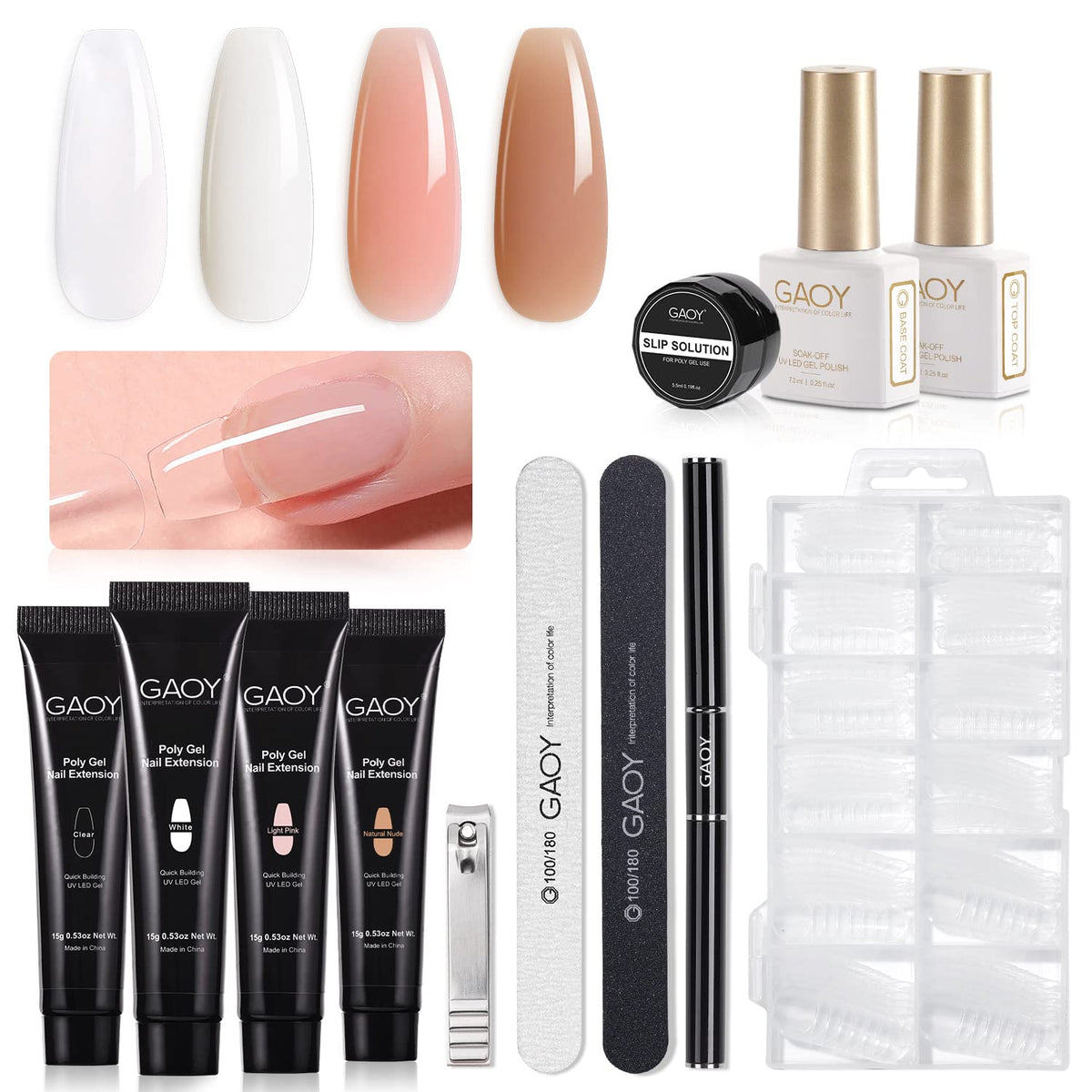 GAOY poly nail extension gel kit with four color tubes for salon-quality home nails
