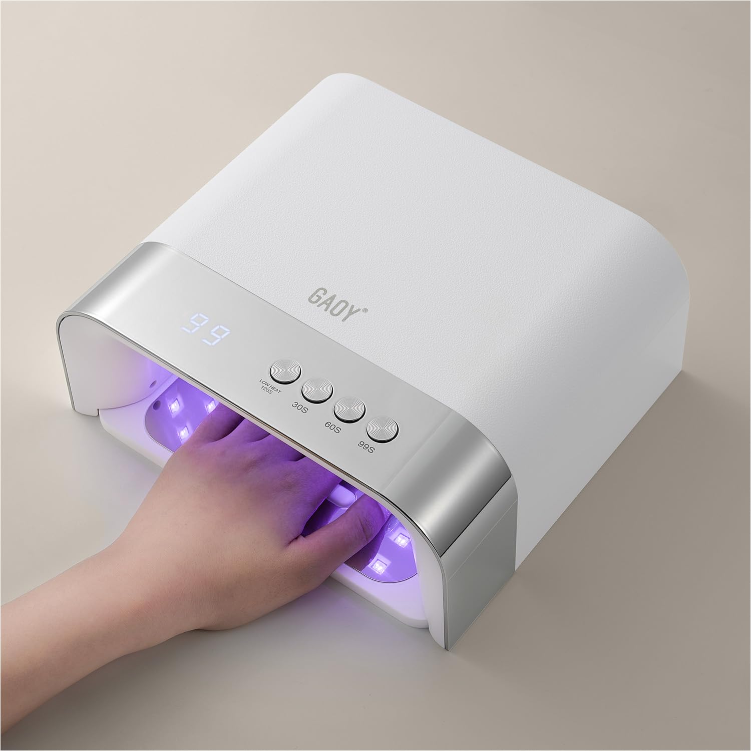 GAOY professional UV nail lamp front view highlighting large cavity for long nails.
