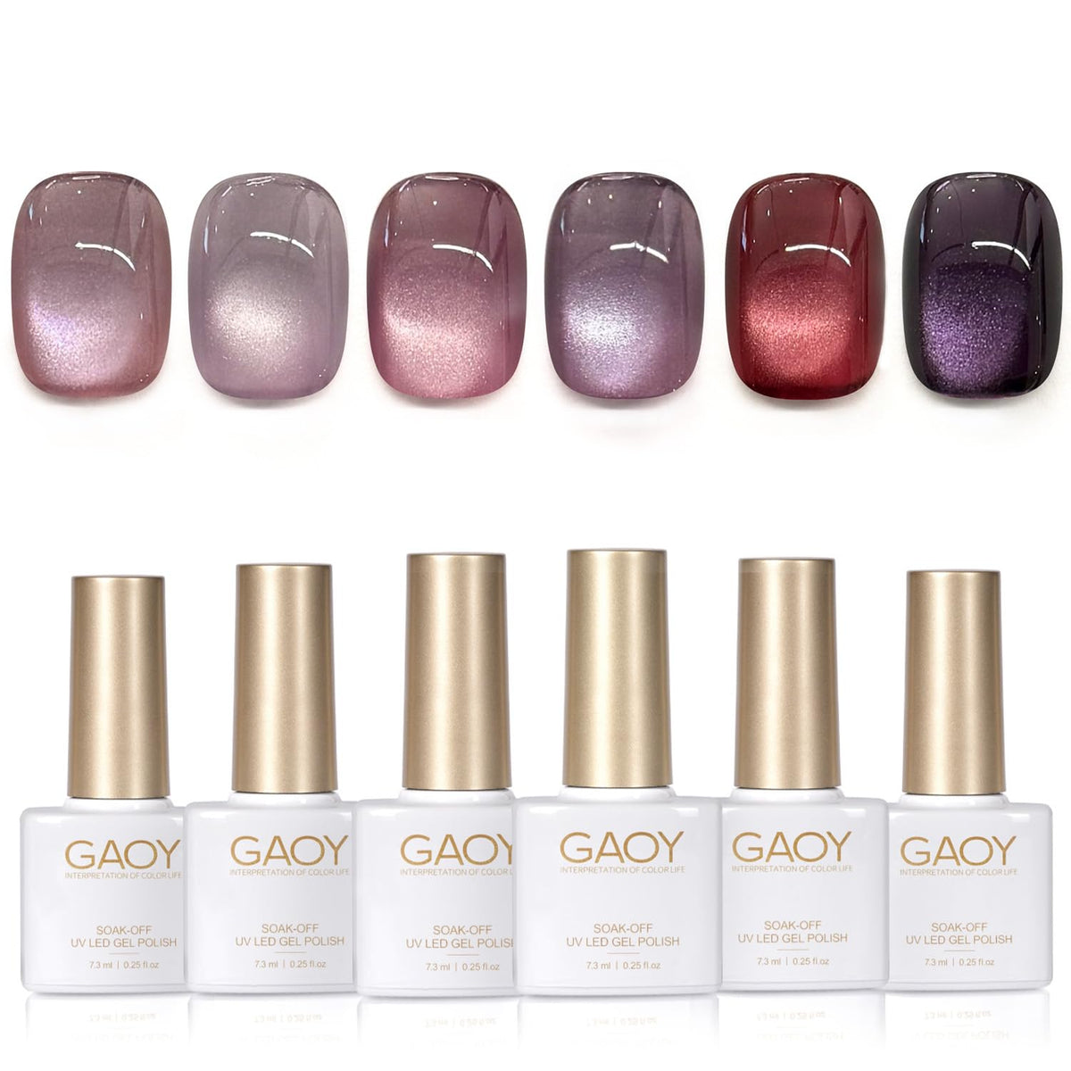 GAOY purple cat eye gel polish set with magnetic glitter display for chic nails