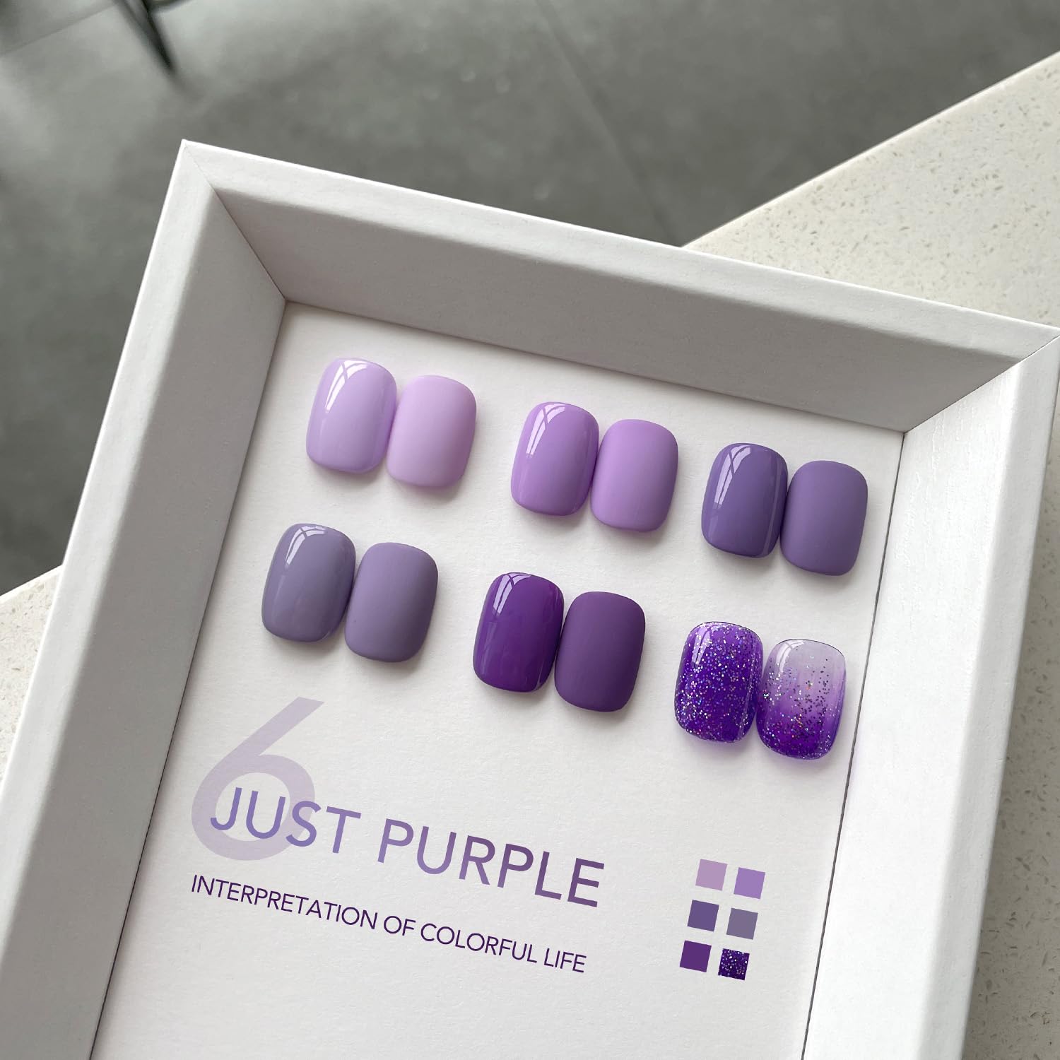 GAOY Purple Gel Nail Polish Set glitter closeup highlighting vivid sparkle for bold nail art.