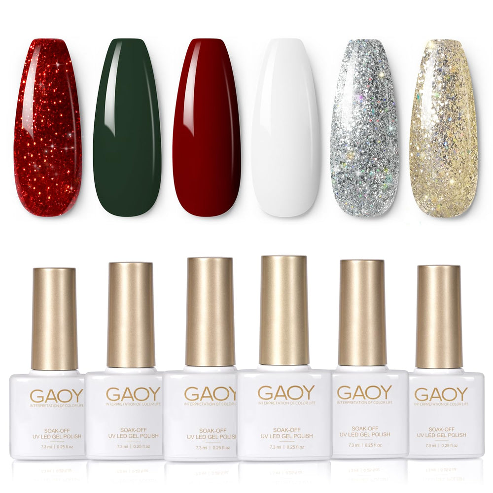 GAOY red Christmas gel nail polish set packaging shows six colors for festive nails.