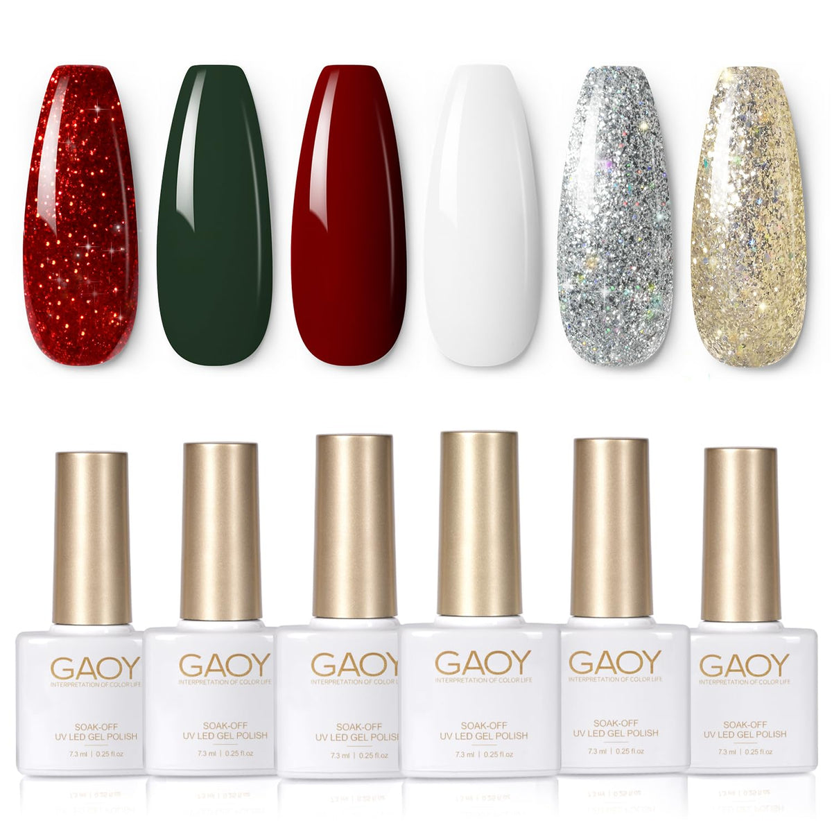 GAOY red Christmas gel nail polish set packaging shows six colors for festive nails.