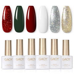 GAOY red Christmas gel nail polish set packaging shows six colors for festive nails.