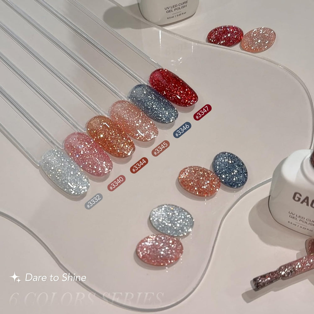 GAOY Reflective Glitter Gel Nail Polish Set application with smooth coats.