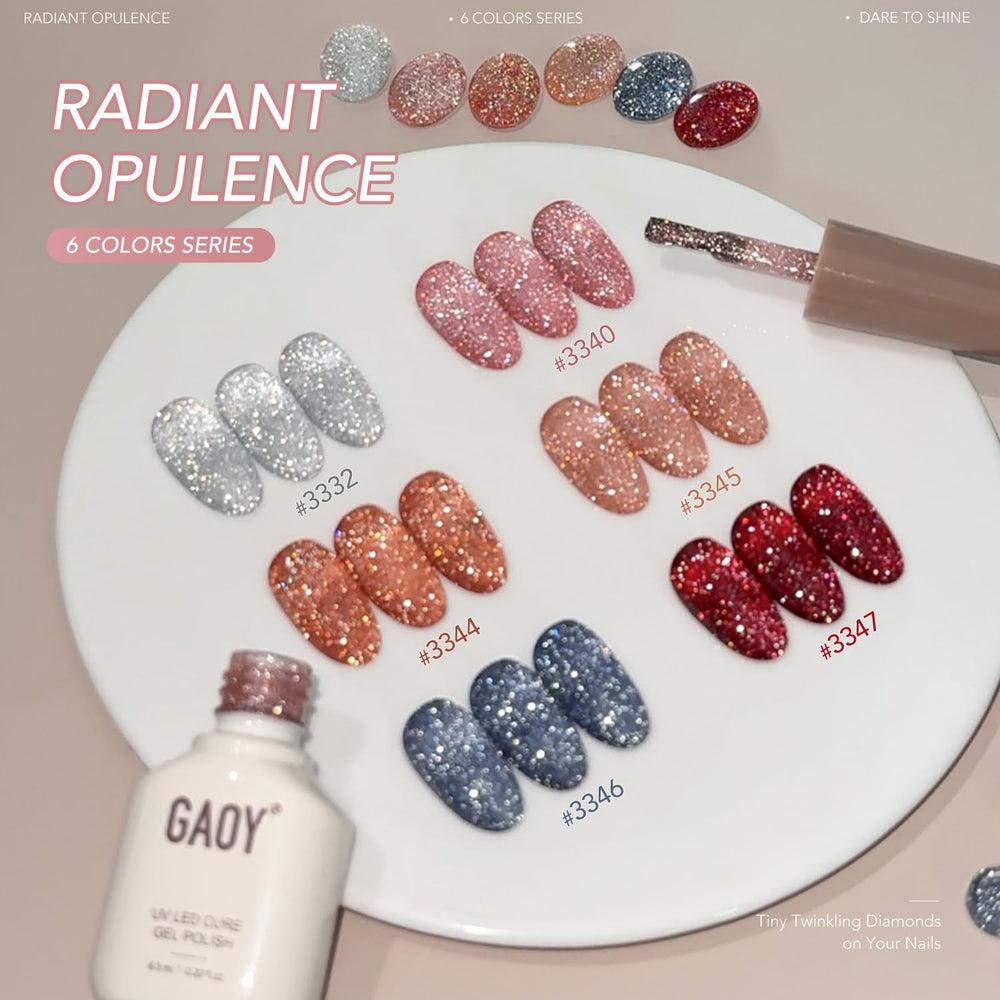 GAOY Reflective Glitter Gel Nail Polish Set pink shade for chic looks.