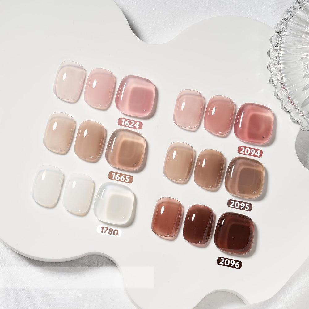 GAOY Rose Brown jelly nail polish color collection ready for easy color matching.