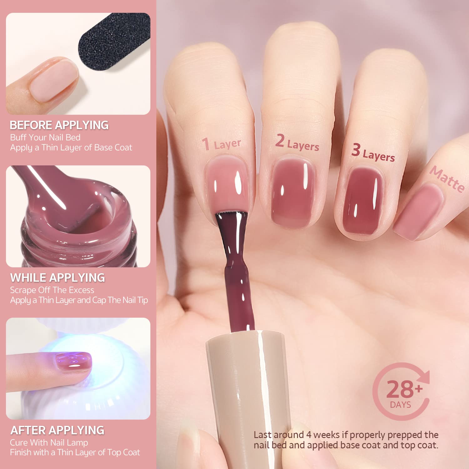 GAOY Rose Garden Jelly Gel in multiple layers revealing subtle to bold color.