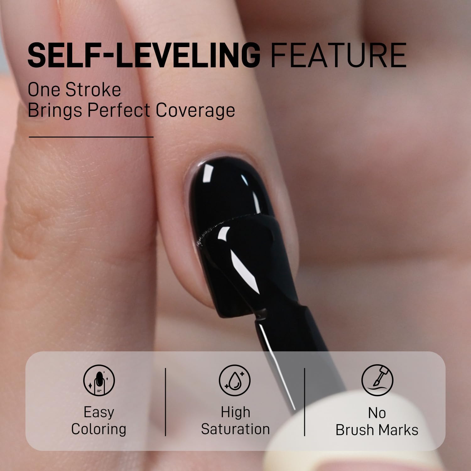 GAOY self-leveling gel application swatch shows smooth surface with one-stroke convenience