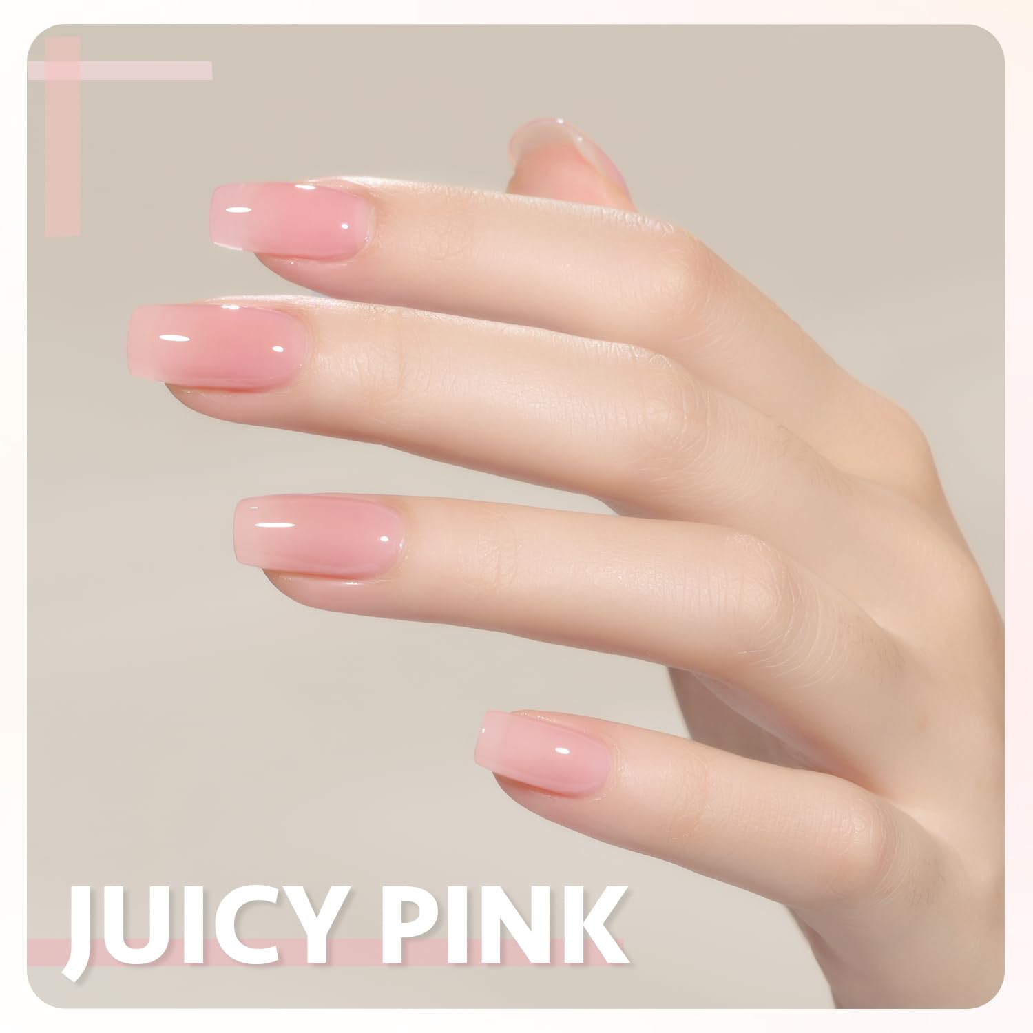 GAOY nails after cure showing translucent peach glow and smooth finish.