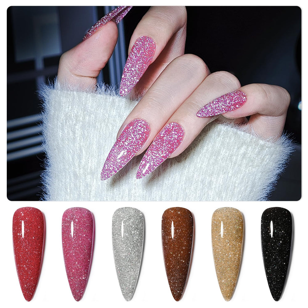 GAOY six-color swatches display vibrant shimmer for DIY nail art.